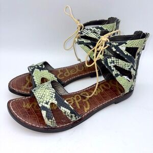 Sam Edelman Womens Snakeskin Gladiator Sandals Lace Up Green Black Size 6.5